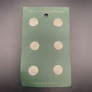 Handcast Pewter Buttons Three Feathers Set Of 6 Carded Celtic Star Design 5/8"